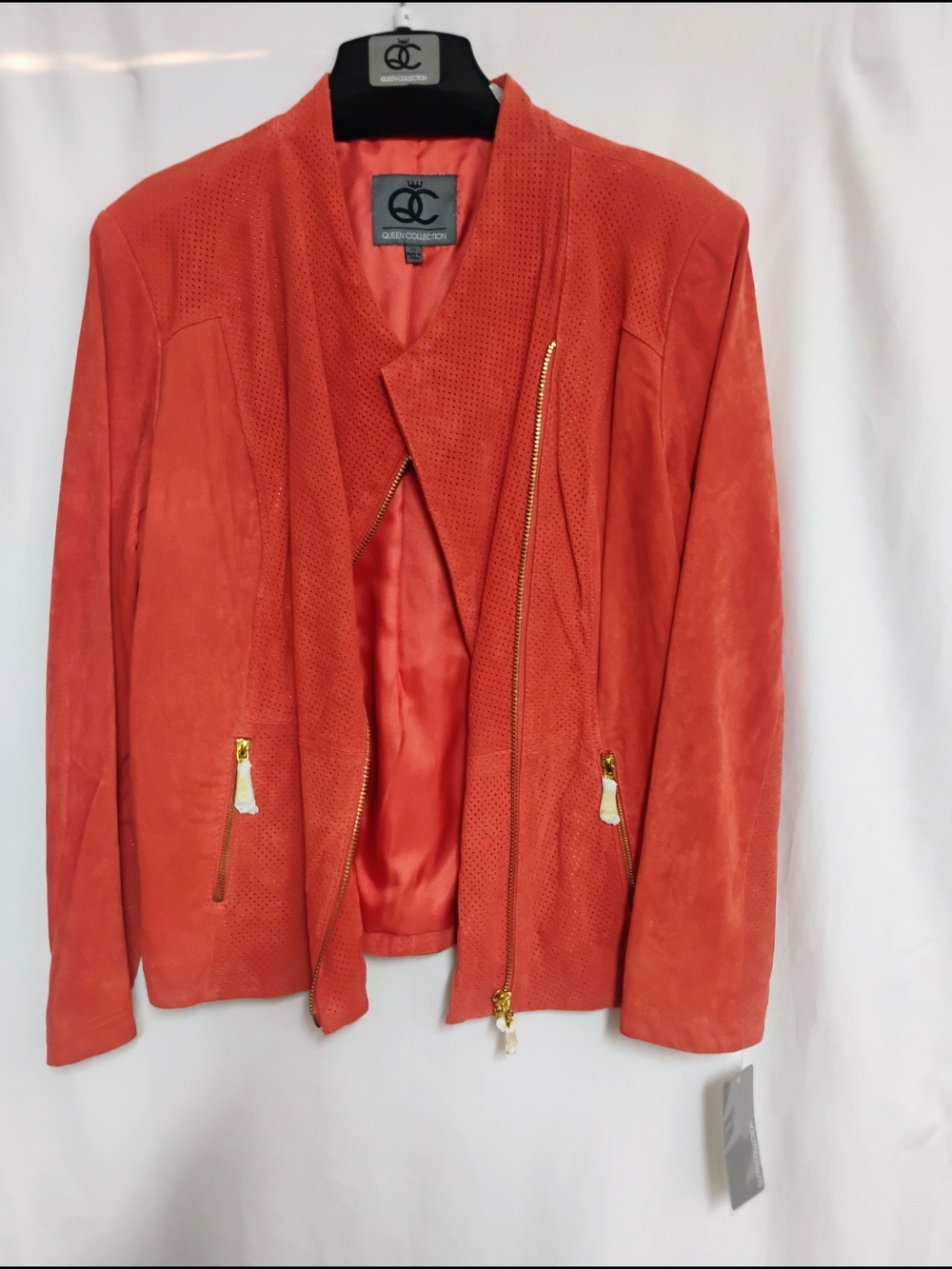 Coral Suede Moto Jacket by Queen Collection